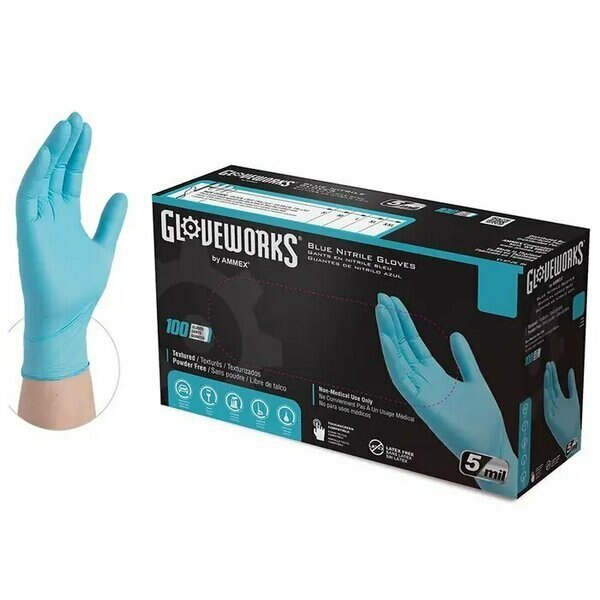 INPF, Nitrile Disposable Gloves, 5 mil Palm, Nitrile, Powder-Free, M, 100 PK, Blue, Gloveworks, Mfr#: INPF44100