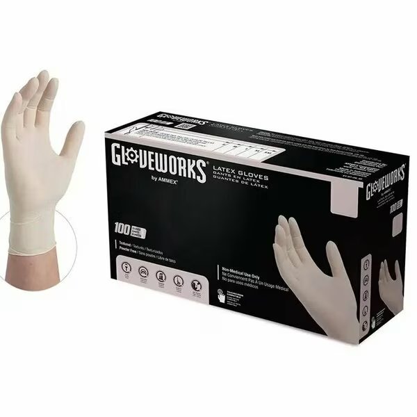 TLF, Latex Disposable Gloves, 4 mil Palm, Latex, Powder-Free, S, 100 PK, Ivory, Gloveworks, Mfr#: TLF42100