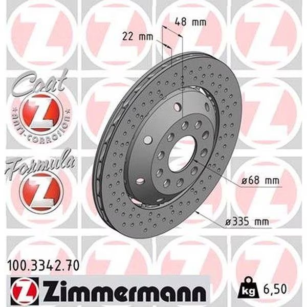 Brake Disc - Fusion Z/X-Drilled/Coated, 100334270, Zimmermann, Mfr#: 100334270