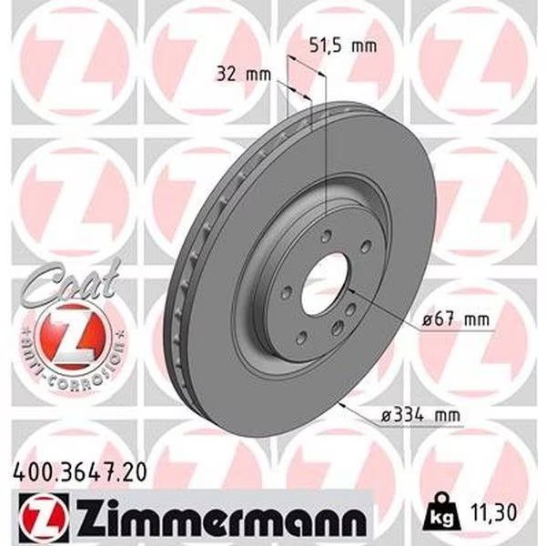 Brake Disc - Standard/Coated, 400.3647.20, Zimmermann, Mfr#: 400.3647.20