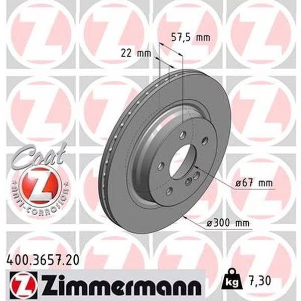 Brake Disc - Standard/Coated, 400.3657.20, Zimmermann, Mfr#: 400.3657.20
