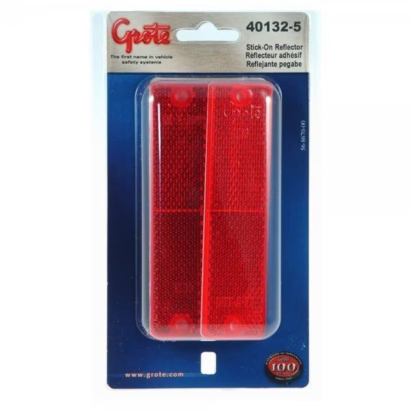 Reflector- Red- Mini Stick-On Rect.- Ret, 40132-5, Grote, Mfr#: 40132-5