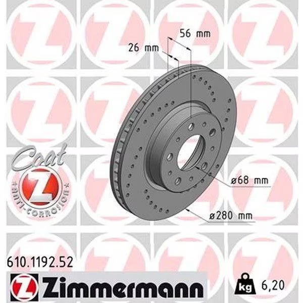 Brake Disc - Sport/Coated, 610119252, Zimmermann, Mfr#: 610119252