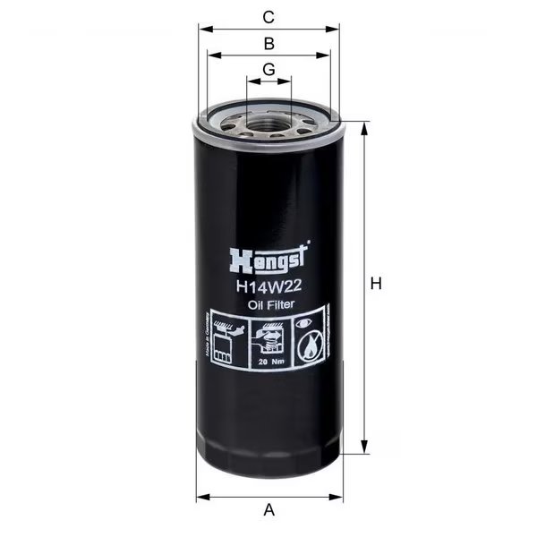 Oil Filter, H14W22, Hengst, Mfr#: H14W22