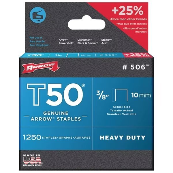 T50 Staples, 1,250-Pack (3/8"), Arrow, Mfr#: 50624