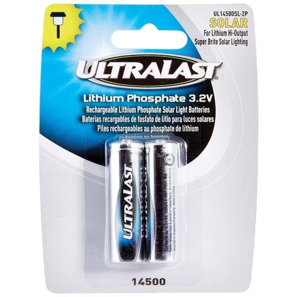 Lithium 14500 Batteries for Solar Lighting, Pack/2, Ultralast, Mfr#: UL14500SL-2P
