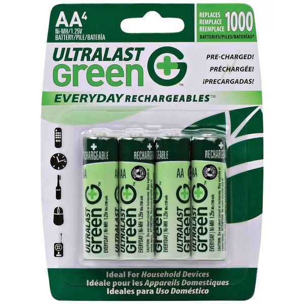 Green Everyday Rechargeables AA Batteries, Pack/4, Ultralast, Mfr#: ULGED4AA