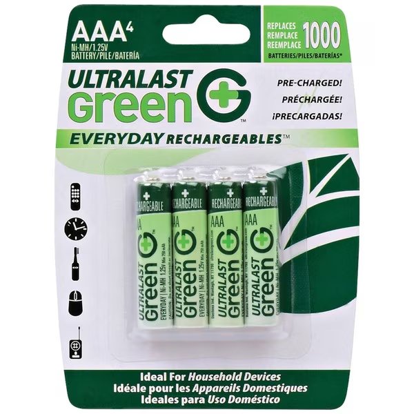 Green Everyday Rechargeables AAA Batteries, Pack/4, Ultralast, Mfr#: ULGED4AAA