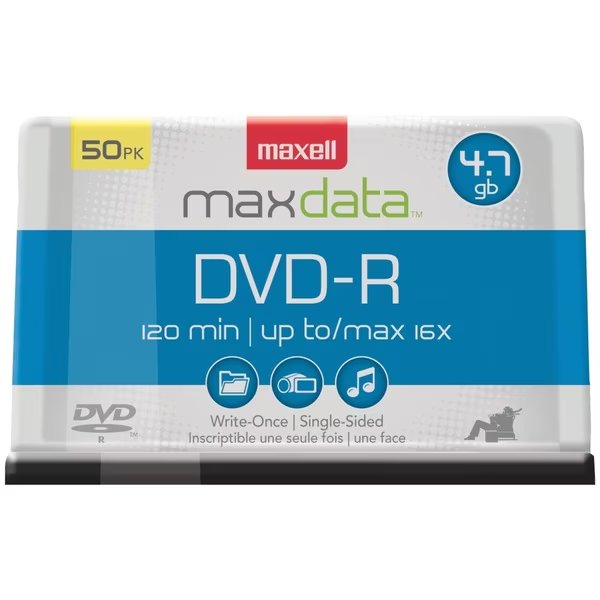 Digital 4.7GB 120-Minute DVD-R 50pcs Spindle, Maxell, Mfr#: 638011