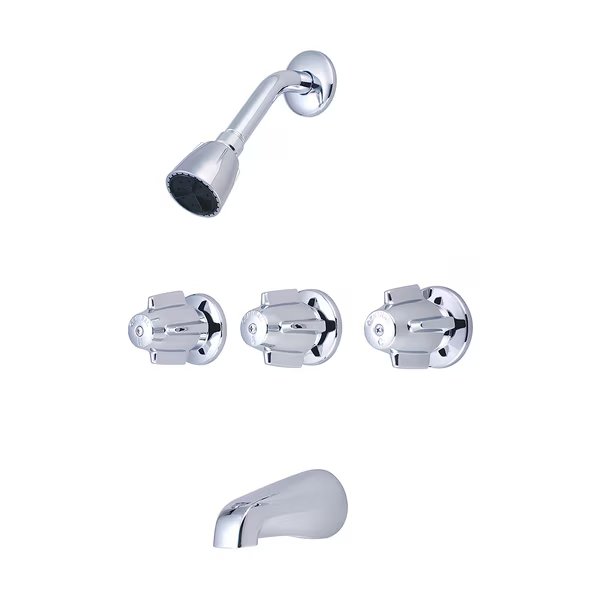 3-Handle Tub and Shower Set, Polished Chrome, Wall, Central Brass, Mfr#: 0971-Z