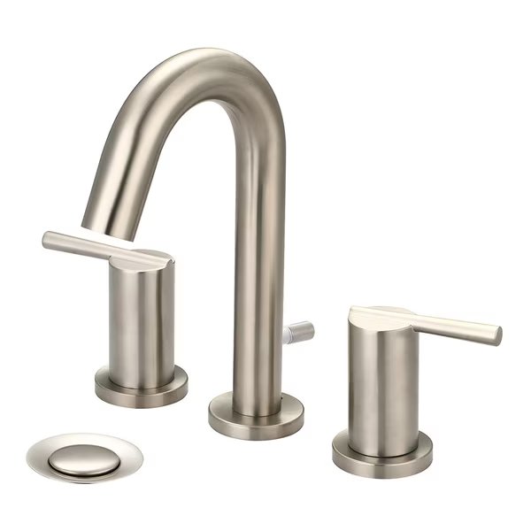 Two Handle Widespread Bathroom Faucet, Compression Hose, Nickel, Overall Height: 8", Olympia Faucets, Mfr#: L-7420-BN