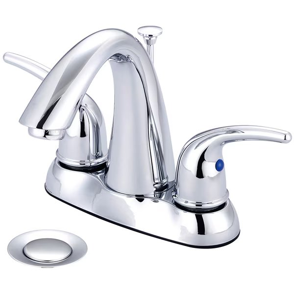Two Handle Bathroom Faucet, NPSM, Centerset, Polished Chrome, Weight: 4.5, Olympia Faucets, Mfr#: L-7572