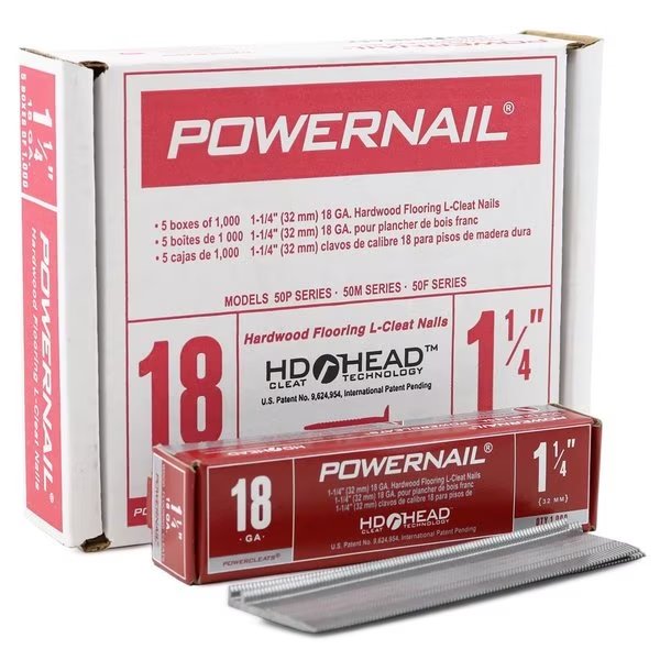 Collated Flooring Nail, 1-1/4 in L, 18 ga, L-Head Head, 5000 PK, Powernail, Mfr#: L125185