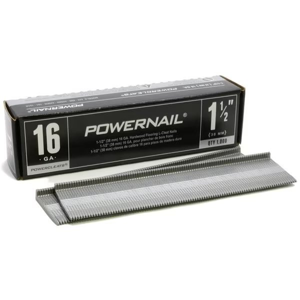 Collated Flooring Nail, 1-1/2 in L, 16 ga, L-Head Head, 1000 PK, Powernail, Mfr#: L15016