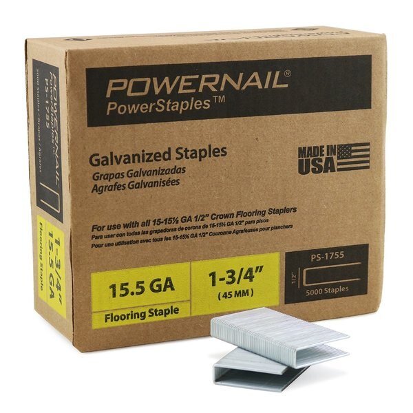 Flooring Staples, 15.5 ga, 1-3/4 in Leg L, Steel, 5000 PK, Powernail, Mfr#: PS1755