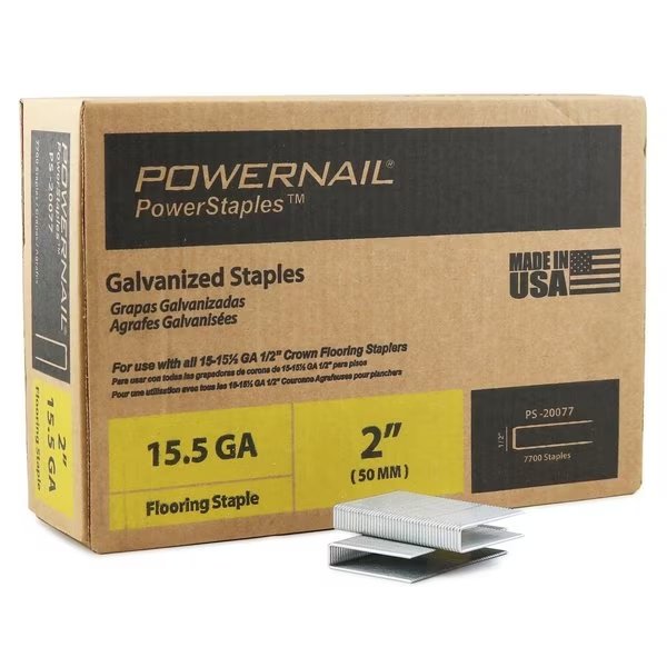 Flooring Staples, 15.5 ga, 2 in Leg L, Steel, 7700 PK, Powernail, Mfr#: PS20077