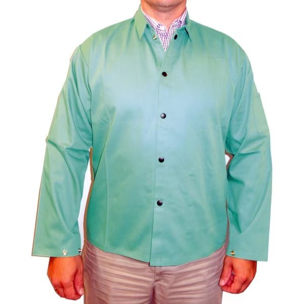 FR Cotton Welding Jacket, 9oz Green Sateen, Medium, Powerweld, Mfr#: PWGFRJM