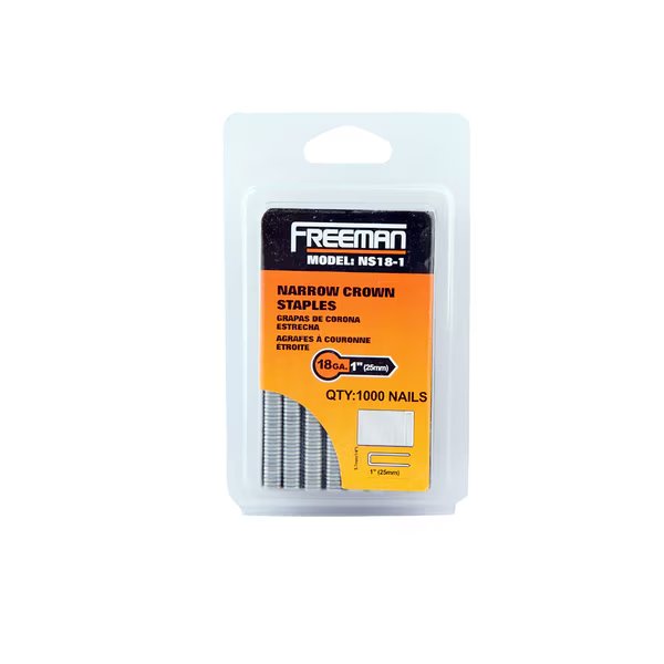 Staples, 18 ga, Narrow Crown, 1 in Leg L, Steel, Freeman, Mfr#: NS18-1