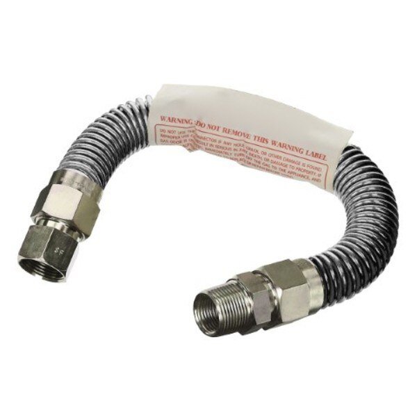 Gas Line Hose 5/8'' O.D.x12'' Length 1/2" FIPx3/4" MIP Fittings, Stainless Steel Flexible Connector, Flextron, Mfr#: FTGC-SS12-12M