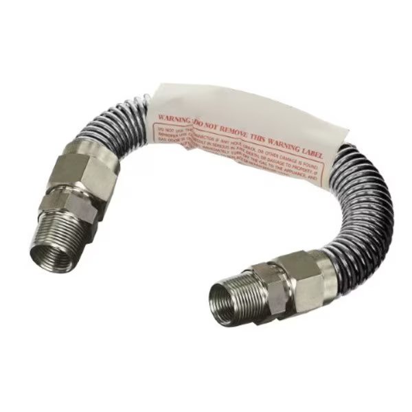 Gas Line Hose 3/8'' O.D. x 12'' Length with 3/8" MIP Fittings, Stainless Steel Flexible Connector, Flextron, Mfr#: FTGC-SS14-12G