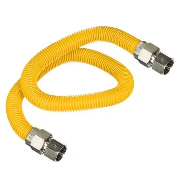 Gas Line Hose 5/8'' O.D.x30'' Len 1/2" FIP Fittings Yellow Coated Stainless Steel Flexible Connector, Flextron, Mfr#: FTGC-YC12-30B