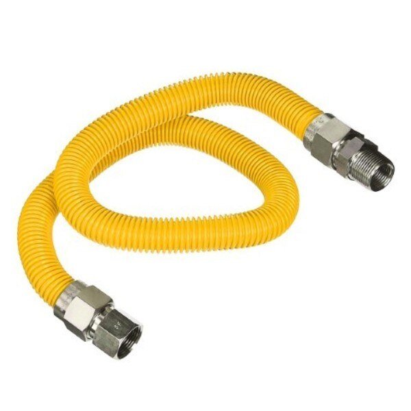 Gas Line Hose 5/8'' O.D.x30'' Len 1/2"x 3/4" MIP Fittings Yellow Coated Stainless Steel Flexible, Flextron, Mfr#: FTGC-YC12-30K