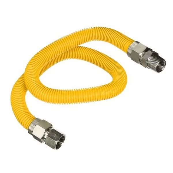 Gas Line Hose 5/8'' O.D.x36'' Len 3/4" FIPxMIP Fittings Yellow Coated Stainless Steel Flexible, Flextron, Mfr#: FTGC-YC12-36P