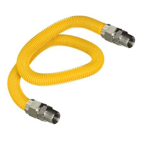 Gas Line Hose 5/8'' O.D.x60'' Len 1/2"x 3/4" MIP Fittings Yellow Coated Stainless Steel Flexible, Flextron, Mfr#: FTGC-YC12-60K