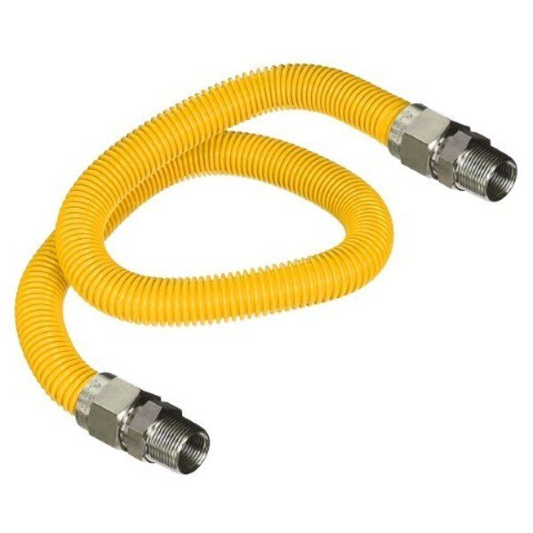 Gas Line Hose 3/8'' O.D.x12'' Len 1/2" MIP Fittings Yellow Coated Stainless Steel Flexible Connector, Flextron, Mfr#: FTGC-YC14-12A