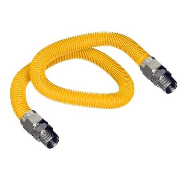Gas Line Hose 3/8'' O.D.x36'' Len 1/2"x3/8" MIP Fittings Yellow Coated Stainless Steel Flexible, Flextron, Mfr#: FTGC-YC14-36D