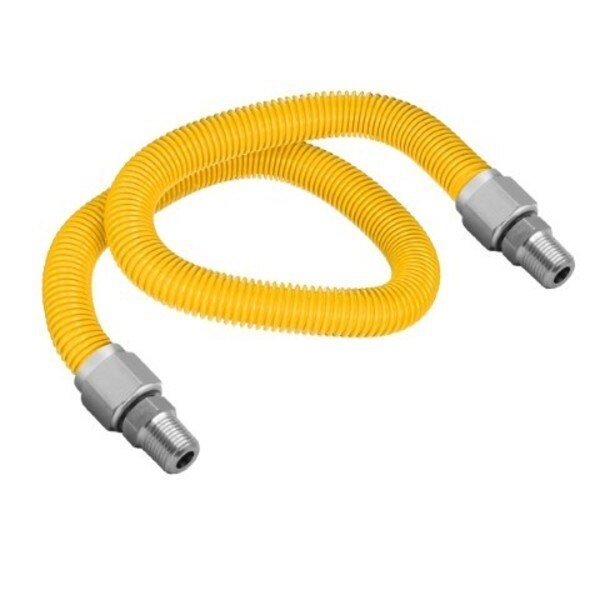 Gas Line Hose 3/8'' O.D.x60'' Len 1/2" MIP Fittings Yellow Coated Stainless Steel Flexible Connector, Flextron, Mfr#: FTGC-YC14-60A