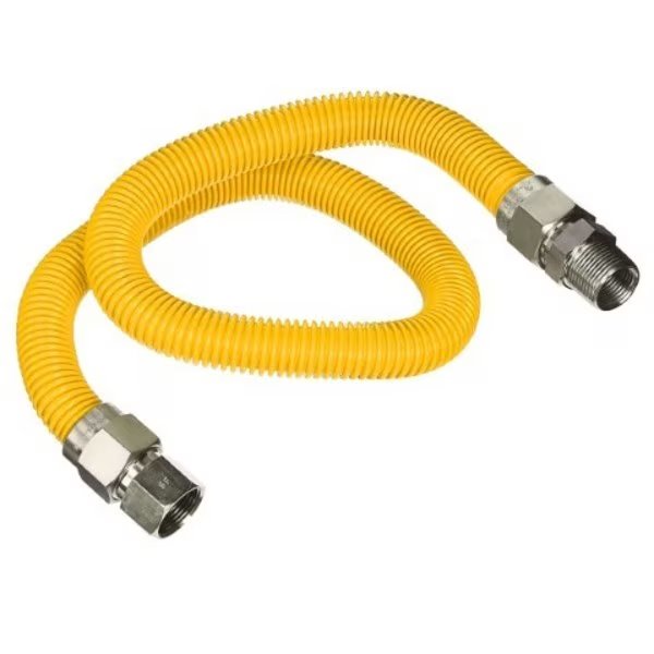 Gas Line Hose 3/8'' O.D.x60'' Len 1/2" FIPx3/8" MIP Fittings Yellow Coated Stainless Steel Flexible, Flextron, Mfr#: FTGC-YC14-60F