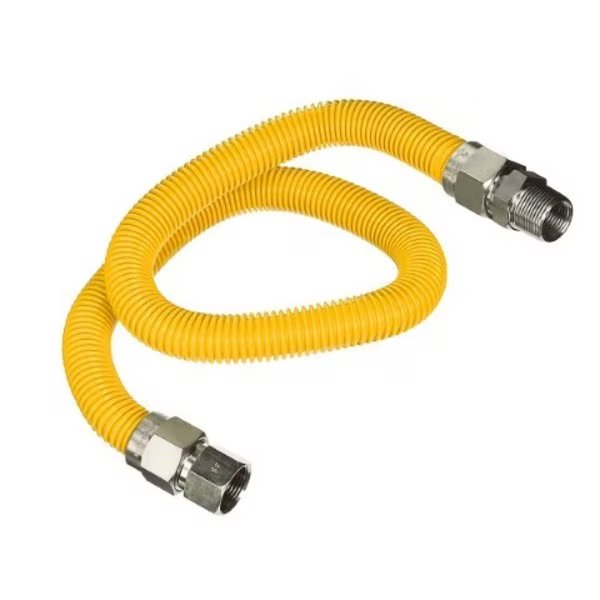 Gas Line Hose 5/8'' O.D.x24'' Len 3/4" FIPxMIP Fittings Yellow Coated Stainless Steel Flexible, Flextron, Mfr#: FTGC-YC12-24P