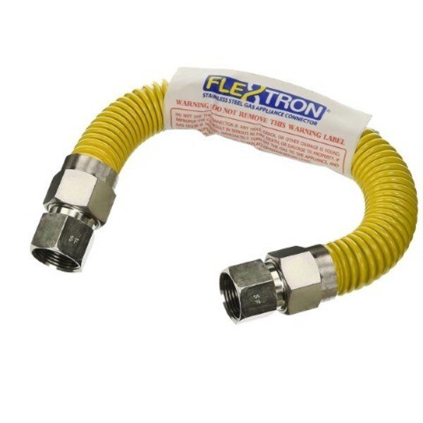 Gas Line Hose 3/8'' O.D.x12'' Len 1/2"x3/8" FIP Fittings Yellow Coated Stainless Steel Flexible, Flextron, Mfr#: FTGC-YC14-12E