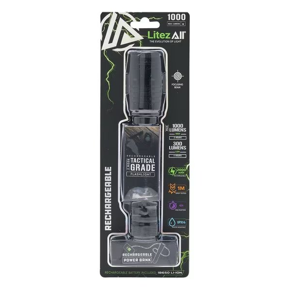 1000 Lumen Rechargeable Tactical Flashlight, Litezall, Mfr#: LA-1000RFL-6/12
