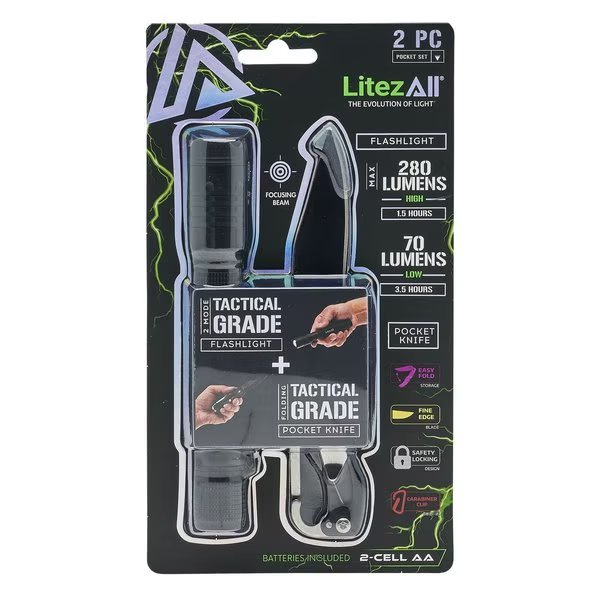 280 Lumen Tactical Flashlight and Pocket Knife Combo, Litezall, Mfr#: LA-280+KNF-6/24
