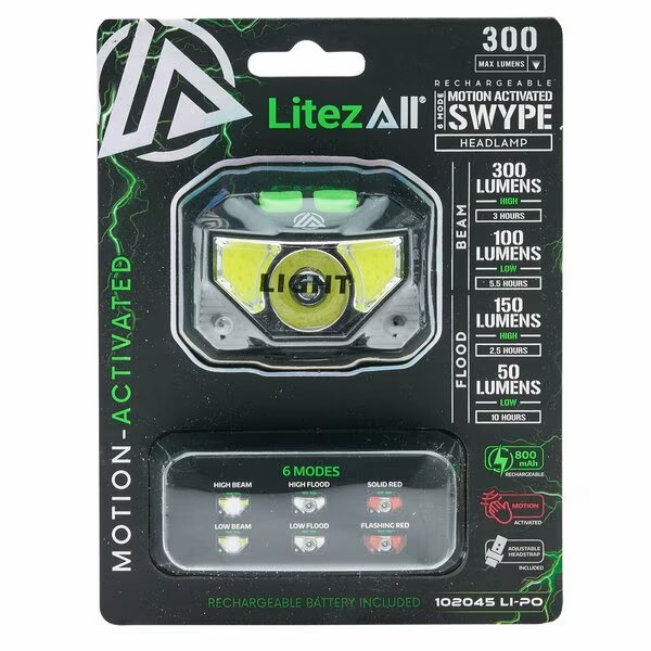 Motion Activated LED Headlamp, Litezall, Mfr#: LA-SWYPE-6/12