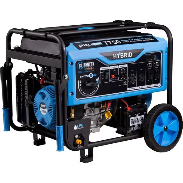 Portable Generator, Gasoline/Liquid Propane, 6,250 W/6,000 W Rated, 7,750 W/7,500 W Surge, 52 A, Pulsar, Mfr#: PG7750BCO