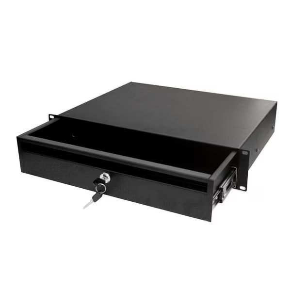 Locking Storage Drawer Shelf, 2U, 19" x 24"D, Black, Quest Mfg, Mfr#: ES1319-0214