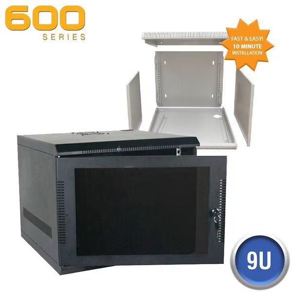 EZ-Assembly Wall mount Enclosure, 9U, 19" x 20.5W x 20"D, Black, Quest Mfg, Mfr#: EZ19-09-02