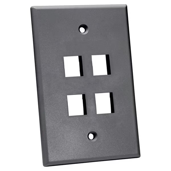 Oversized Keystone Wall Plate, Single-Gang - 4 Ports, Gray, Quest Technology International, Mfr#: NFP-5040