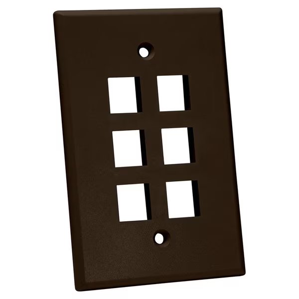 Oversized Keystone Wall Plate, Single-Gang - 6 Ports, Brown, Quest Technology International, Mfr#: NFP-5063