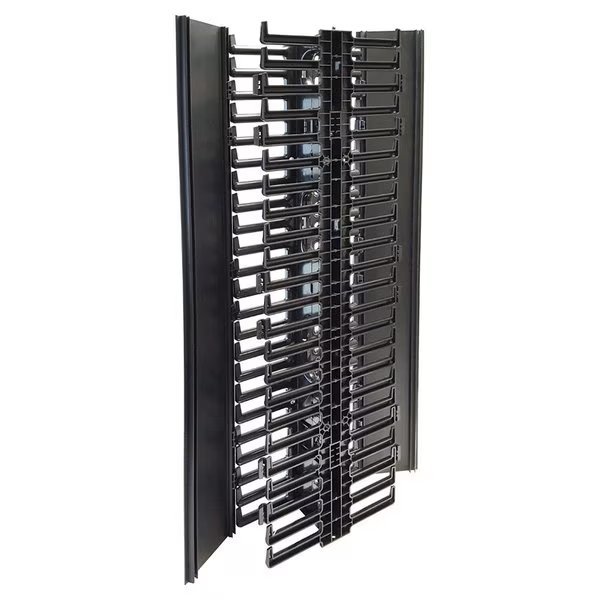 Vertical Dual Large Finger Duct With Hinged Covers for Open Racks, 240-340 Cables, 22.5U, Black, Quest Mfg, Mfr#: VF-04-240DH
