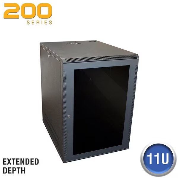 Deep Wall Enclosure, Front/Side Access, 11U, 23"H x 21"W x 28"D, Black, Quest Mfg, Mfr#: WM2019-11-02D