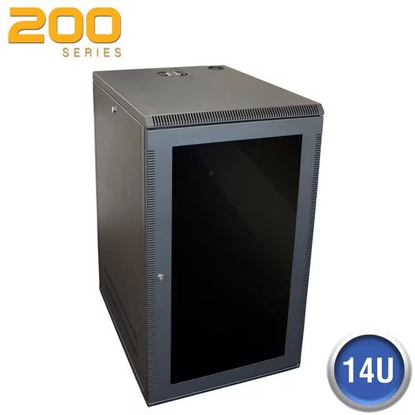 Wall Enclosure, Front/Side Access, 14U, 28"H x 21"W x 20"D, Black, Quest Mfg, Mfr#: WM2019-14-02