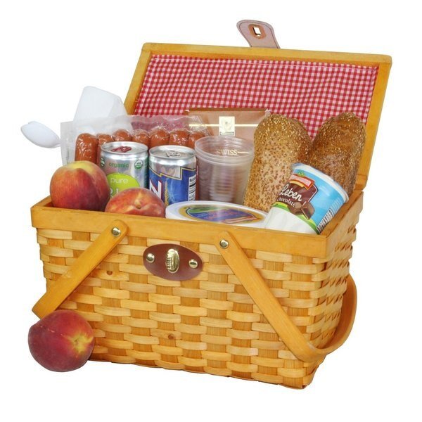 Picnic Basket Gingham Lined with Folding Handles, Vintiquewise, Mfr#: QI003081