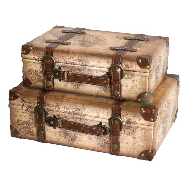 Old World Map Leather Vintage Style Suitcase with Straps, PK 2, Vintiquewise, Mfr#: QI003048.2