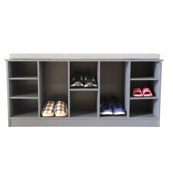 Wooden Shoe Cubicle Storage Entryway Bench with Soft Cushion for Seating, Basicwise, Mfr#: QI003280L