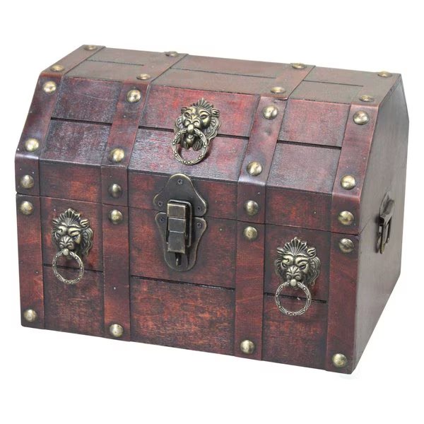 Antique Wooden Pirate Chest with Lion Rings and Lockable Latch, Vintiquewise, Mfr#: QI003316