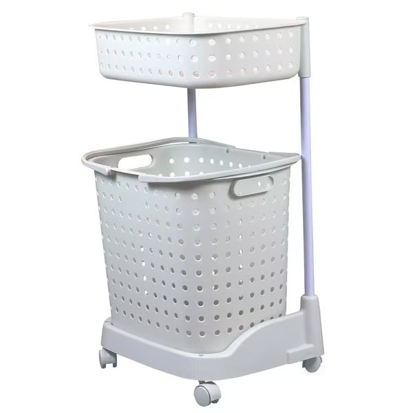2 Tier Plastic Laundry Basket with Wheels, Basicwise, Mfr#: QI003311